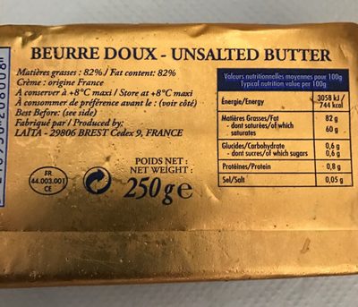 Beurre doux ingredients label