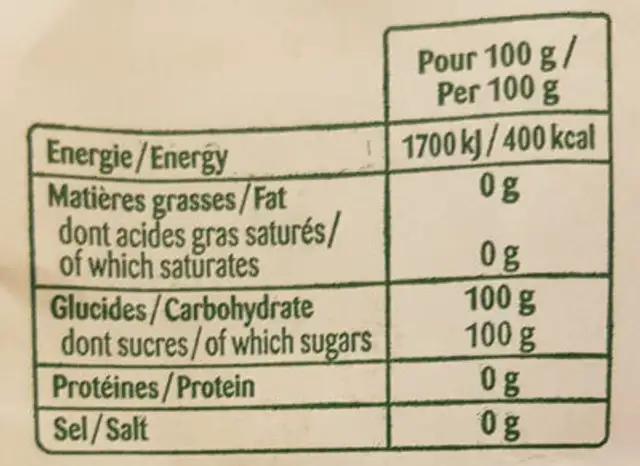 Sachet Sucre Cristal Saint Louis 1kg nutrition facts table