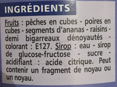 Cocktail de Fruits au sirop léger ingredients label