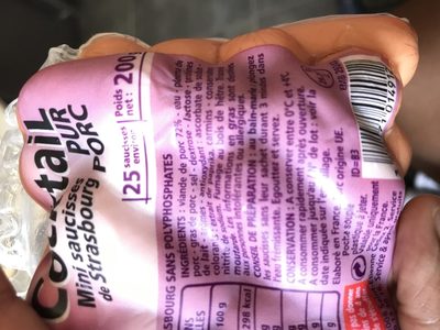 Cocktails mini saucisses de Strasbourg pur porc ingredients label