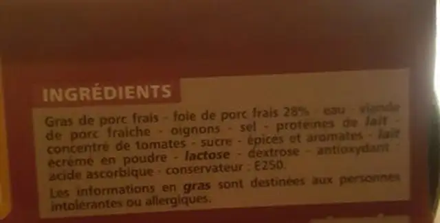 Paté De Foie, 3 Fois 78 Grammes, Marque Casino ingredients label