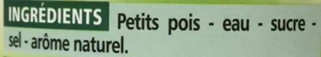 Petits pois à l'étuvée ingredients label