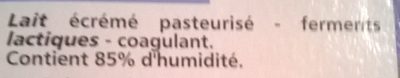 Fromage blanc velouté 0% mat. gr. ingredients label