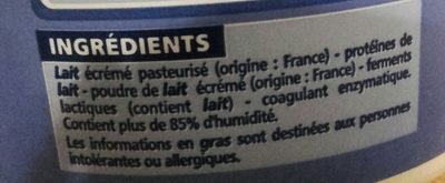 Fromage blanc velouté à 0 % de matières grasses ingredients label