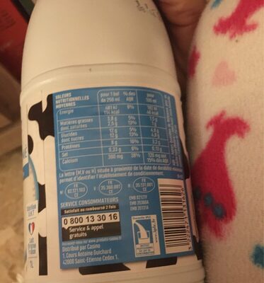 Lait demi-écrémé stérilisé UHT nutrition facts table