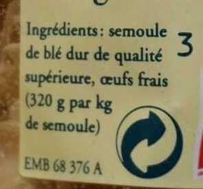 Les Pâtes d'Alsace Papillons (7 Œufs Frais au kilo) ingredients label