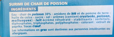 Bâtonnets de surimi saveur crabe ingredients label