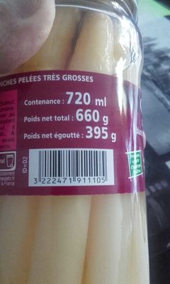 Asperges blanches pelées très grosses front packaging
