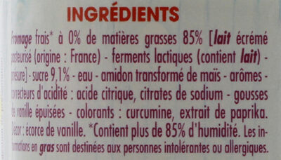 FROMAGE FRAIS SAVEUR VANILLE 0%MG ingredients label