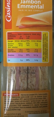 Sandwich Jambon Emmental Pain de mie complet front packaging