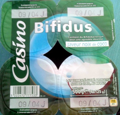 Lait fermenté au Bifidus* saveur noix de coco front packaging