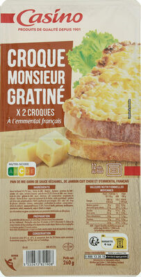 CROQUE MONSIEUR GRATINÉ X2 CROQUES À l'emmental français
