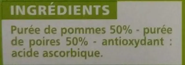 Pomme Poire Sans Sucres Ajoutés ingredients label