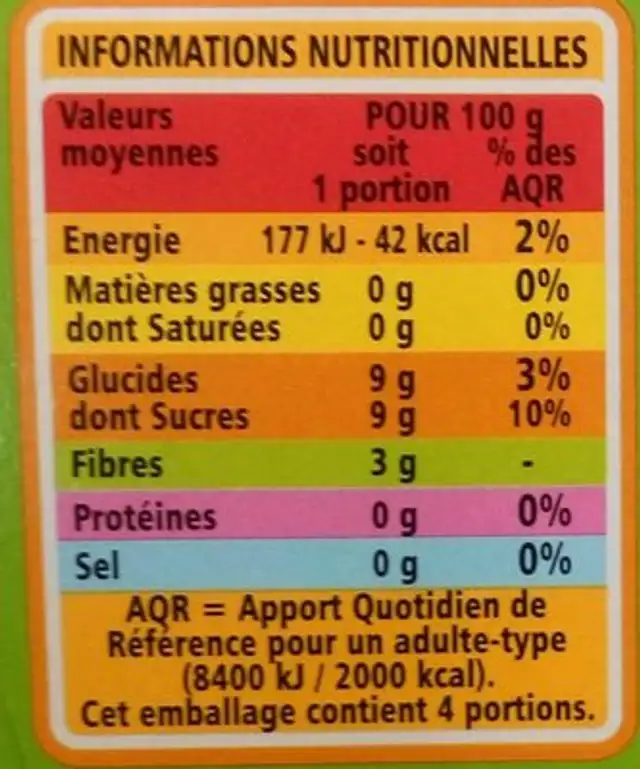 Pomme Poire Sans Sucres Ajoutés nutrition facts table