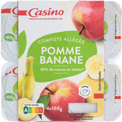 Compote allégée Pommes Bananes 30% de sucres en moins