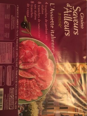 L'assiette italienne jambon sec italien, saucisson sec italien, coppa italienne front packaging