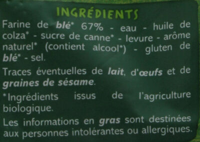 Pain de mie nature biologique ingredients label