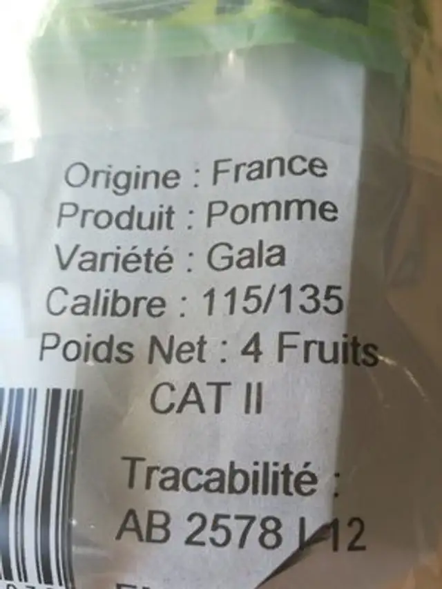 Pomme bicolore bio France 600g ingredients label