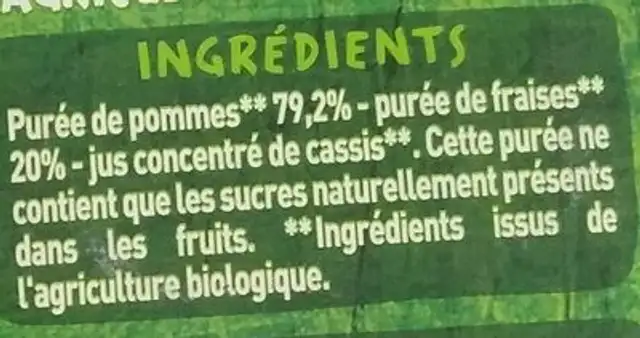 Purée de pommes et de fraises sans sucres ajoutés ingredients label