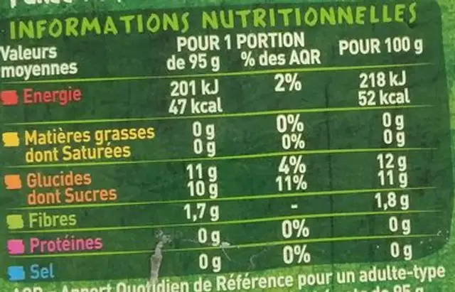 Purée de pommes et de fraises sans sucres ajoutés nutrition facts table