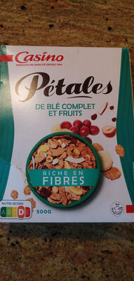 Pétales de blé complet aux fruits secs front packaging
