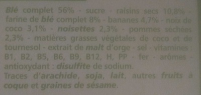 Pétales de blé complet aux fruits secs ingredients label