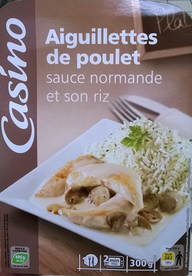 Aiguillettes de poulet, sauce normande et son riz front packaging