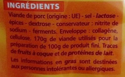 Sticks de saucissons secs nature ingredients label