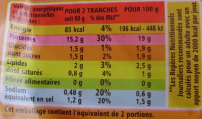 Jambon de Paris découenné dégraissé -25% de sel par rapport à la moyenne des jambons cuits choix du marché nutrition facts table