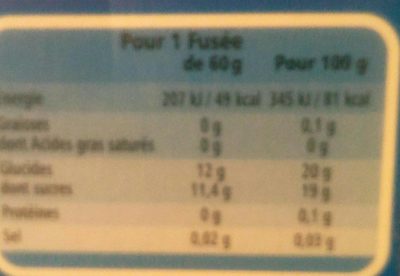 Fusées tricolores nutrition facts table