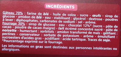 Mini goûters coeur fondant choco ingredients label