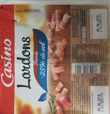 Lardons fumés qualité supérieure 25% de sel en moins ingredients label