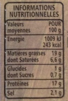 Lardons fumés qualité supérieure 25% de sel en moins nutrition facts table