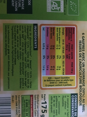 Gaufres fourrage au miel front packaging