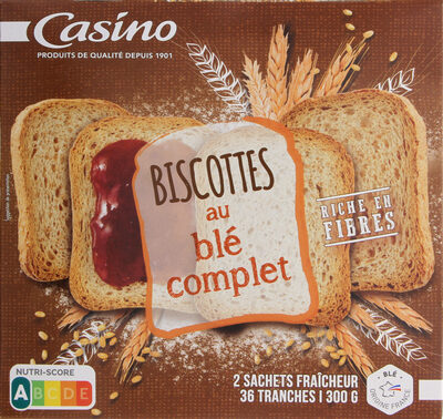 Biscottes au blé complet front packaging