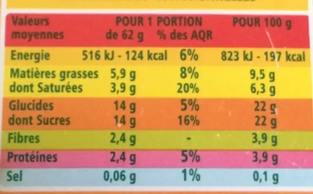 Crème glacée Chocolat noir bio nutrition facts table