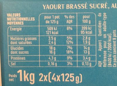 Yaourts brassés aux fruits sans morceaux nutrition facts table