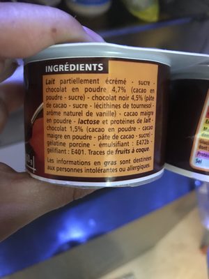 Mousse au chocolat noir ingredients label