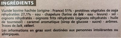 Boulettes au boeuf VBF 15% ingredients label