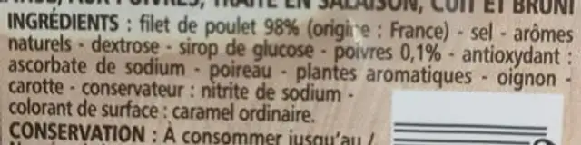 Rôti de poulet viande 100% filet qualité supérieure. ingredients label