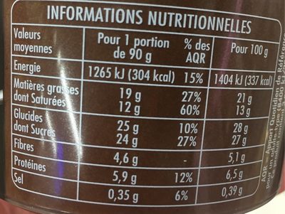 La Délicieusz Mousse au Chocolat Noir pur beurre de cacao nutrition facts table