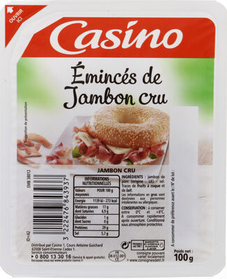 Emincés de jambon cru nutrition facts table