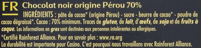 Chocolat noir 70% Pérou