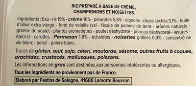 Risotto aux pleurotes et cèpes avec éclats de noisettes ingredients label