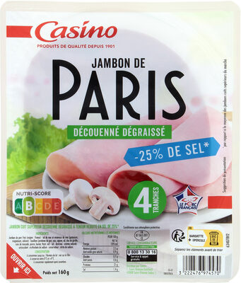 Jambon de Paris Découenné Dégraissé -25% de sel - 4 Tranches