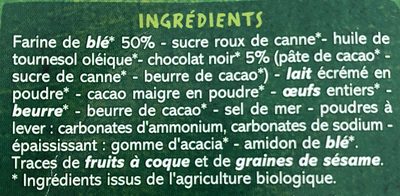Goûters fourrés cacao maigre ingredients label