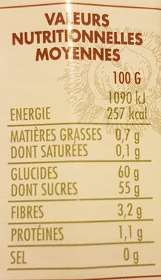 Crème de marrons vanille nutrition facts table