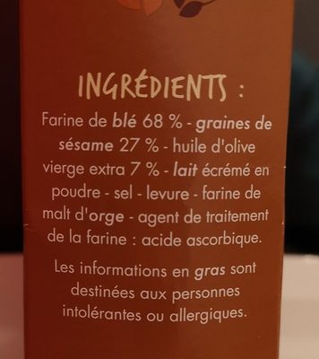 Flûtes sésame ingredients label