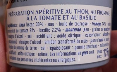 Dips de thon tomate basilic ingredients label