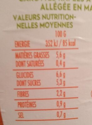 Carottes râpées nutrition facts table